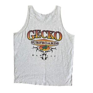Vtg Gecko Hawaii Tank Top Mens XL Grey EUC Single Stitch USA Surf Island